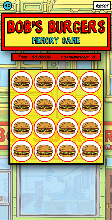 The Bob's Burgers Memory Game Mobile View